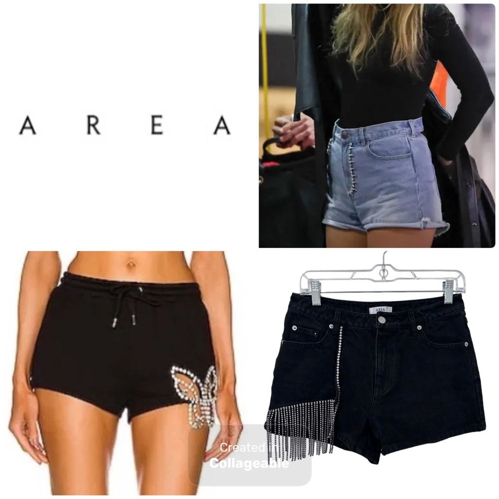 ‼️WOW‼️AREA ‼️Black 🖤Denim Shorts with Rhinestone Fringe